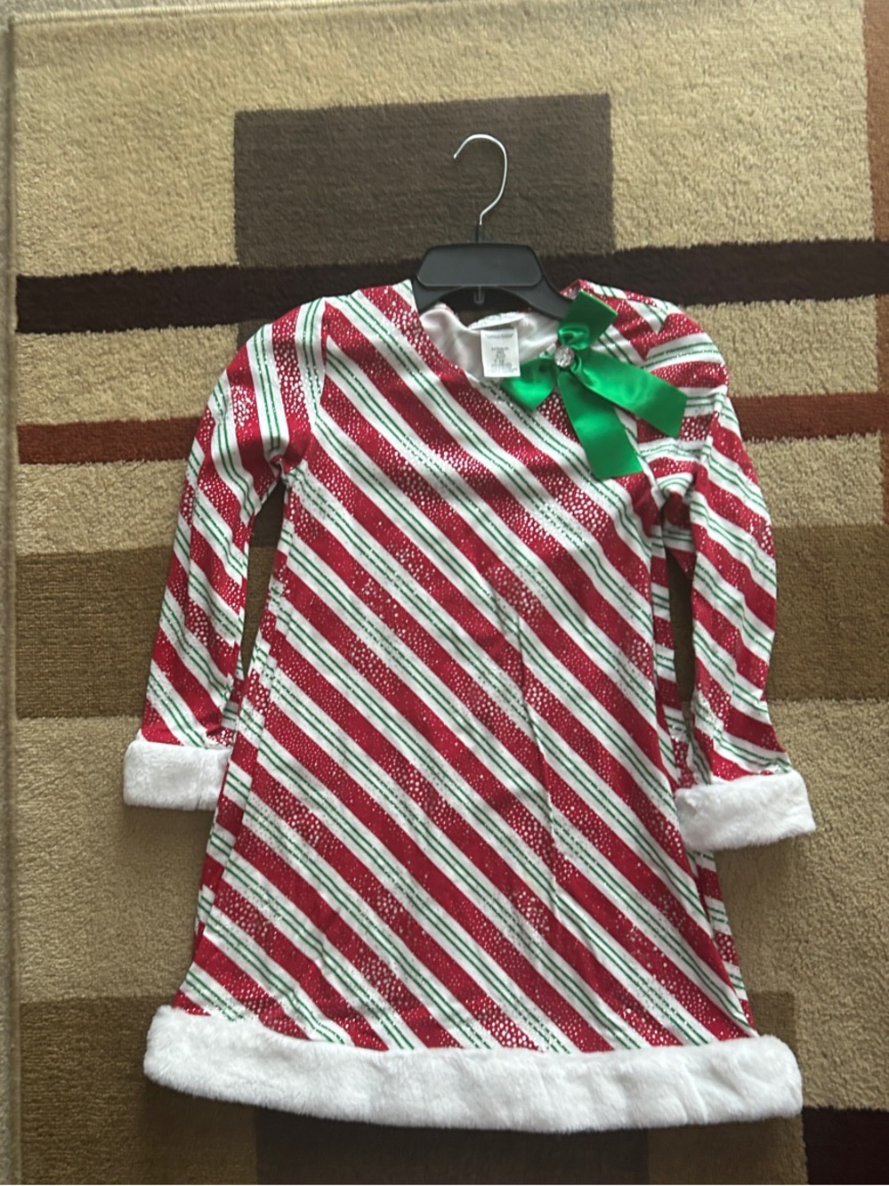 Bonnie Jean Girls Holiday Candy-Stripe Dress with Green Bow